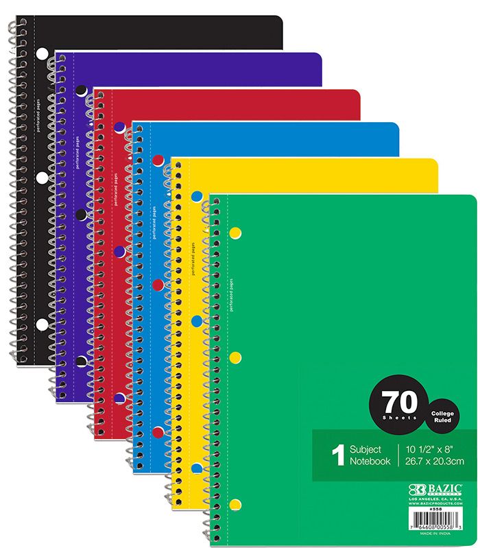 24 Wholesale C/r 70 Ct. 1-Subject Spiral Notebook