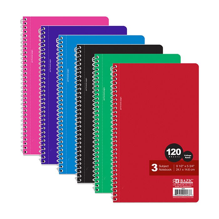 24 pieces of C/r 120 Ct. 9.5" X 5.75" 3-Subject Spiral Notebook