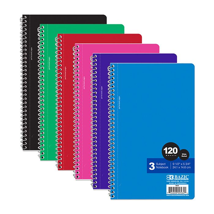 24 pieces of W/r 120 Ct. 9.5" X 5.75" 3-Subject Spiral Notebook