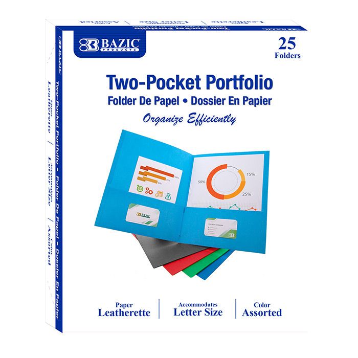 5 pieces of Premium Asst. Color 2-Pocket Portfolio (25/box)