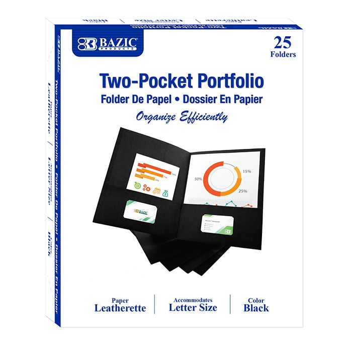 5 pieces of Premium Black Color 2-Pocket Portfolio (25/box)