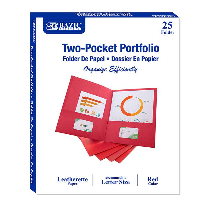 5 pieces of Premium Red Color 2-Pocket Portfolio (25/box)