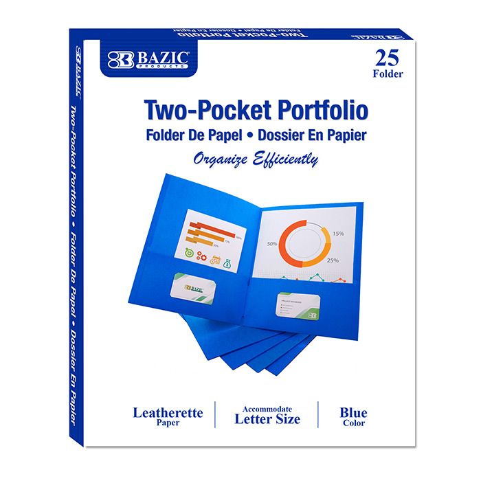 5 pieces of Premium Blue Color 2-Pocket Portfolio (25/box)
