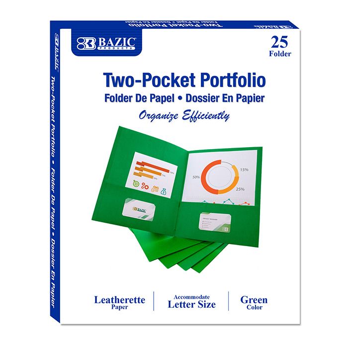 5 pieces of Premium Green Color 2-Pocket Portfolio (25/box)