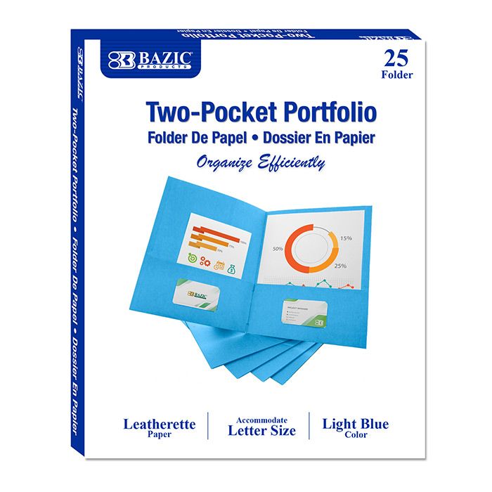 5 pieces of Premium Light Blue Color 2-Pocket Portfolio (25/box)