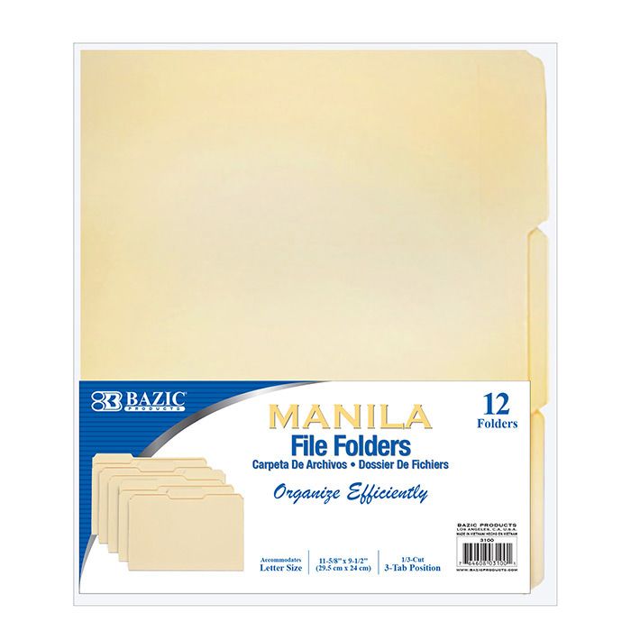 48 pieces of 1/3 Cut Letter Size Manila File Folder (12/pack)