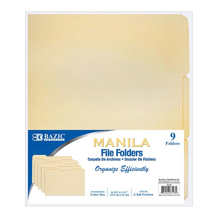 48 pieces of 1/3 Cut Letter Size Manila File Folder (9/pack)