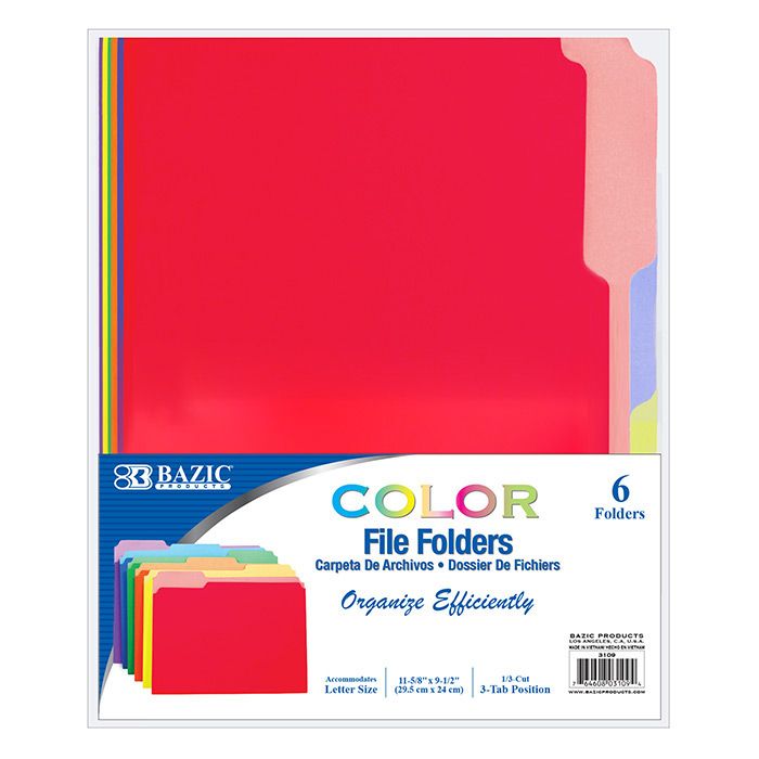 48 pieces of 1/3 Cut Letter Size Color File Folder (6/pack)