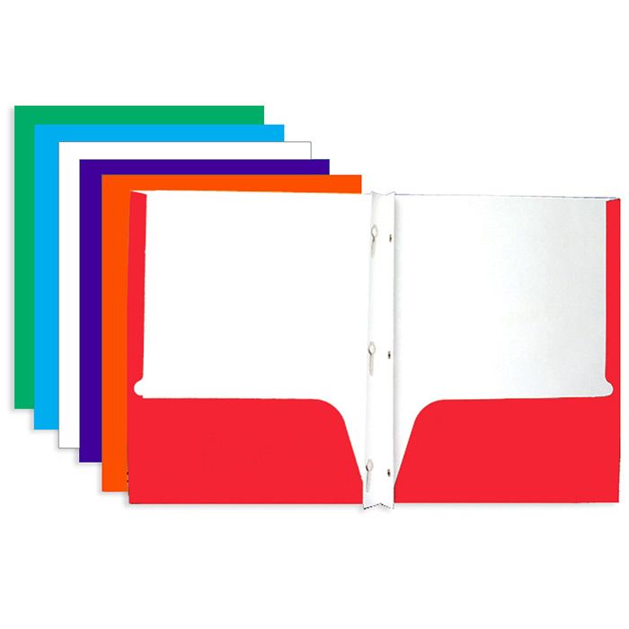 48 pieces of Laminated Bright Glossy Color 2-Pocket Portfolios W/ 3-Prong Fastener