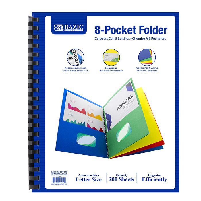 12 pieces of Asst. Color 8-Pocket Folder