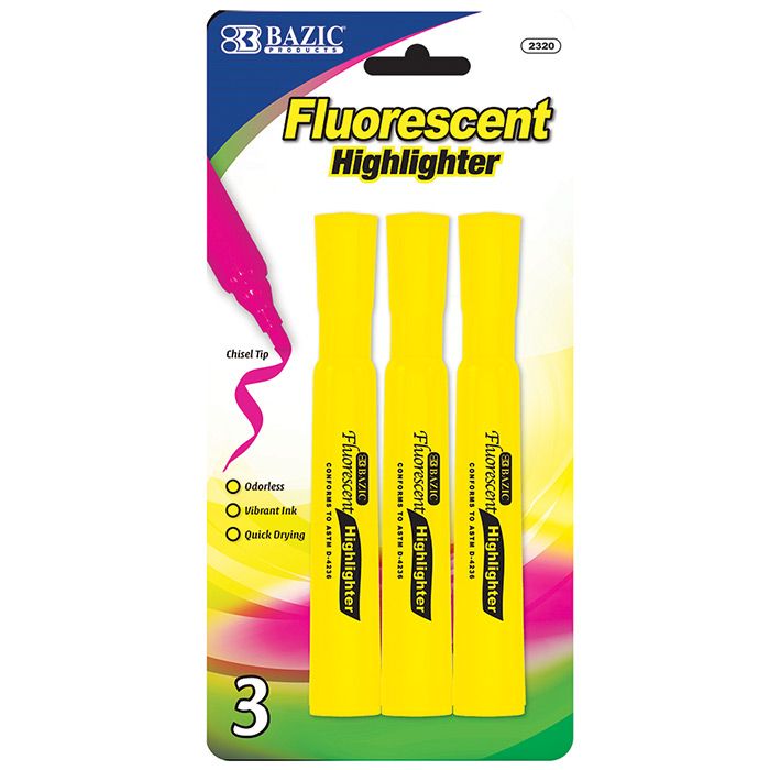 24 pieces of Yellow Desk Style Fluorescent Highlighter (3/pack)
