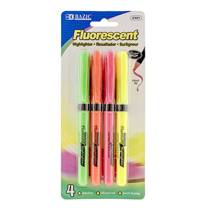 24 pieces of Pen Style Fluorescent Highlighter W/ Cushion Grip (4/pack)