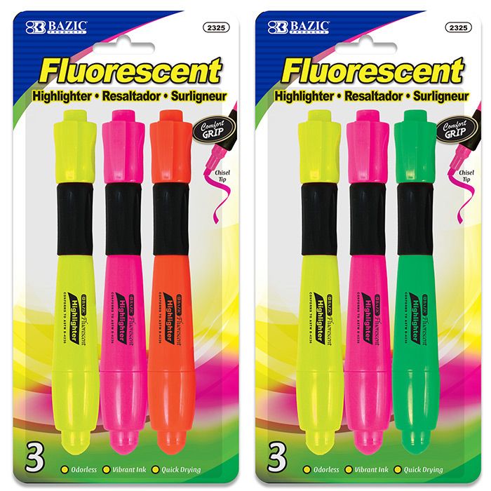 24 pieces of Desk Style Fluorescent Highlighter W/ Cushion Grip (3/pack)