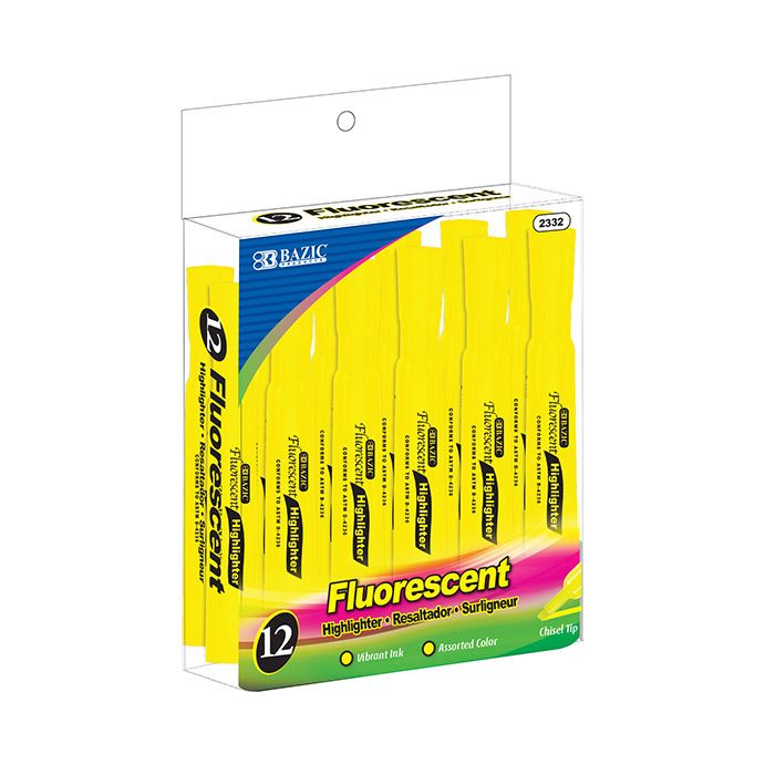 12 pieces of Yellow Desk Style Fluorescent Highlighter (12/box)