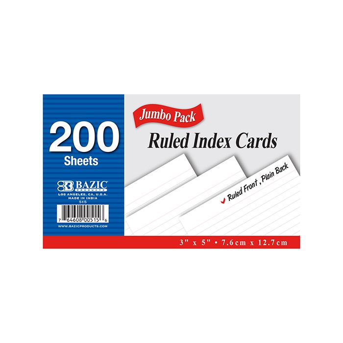 36 pieces of 200 Ct. 3" X 5" Ruled White Index Card