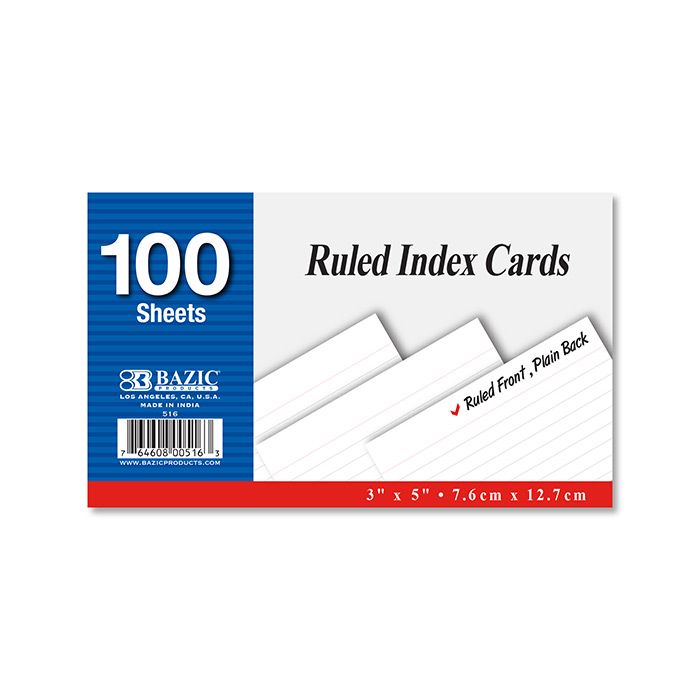 36 pieces of 100 Ct. 3" X 5" Ruled White Index Card