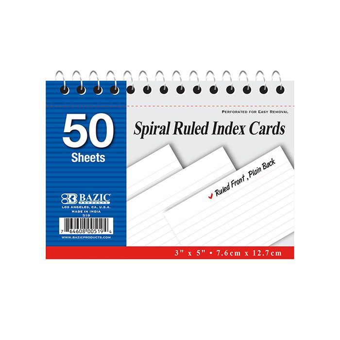 36 pieces of 50 Ct. Spiral Bound 3" X 5" Ruled White Index Card