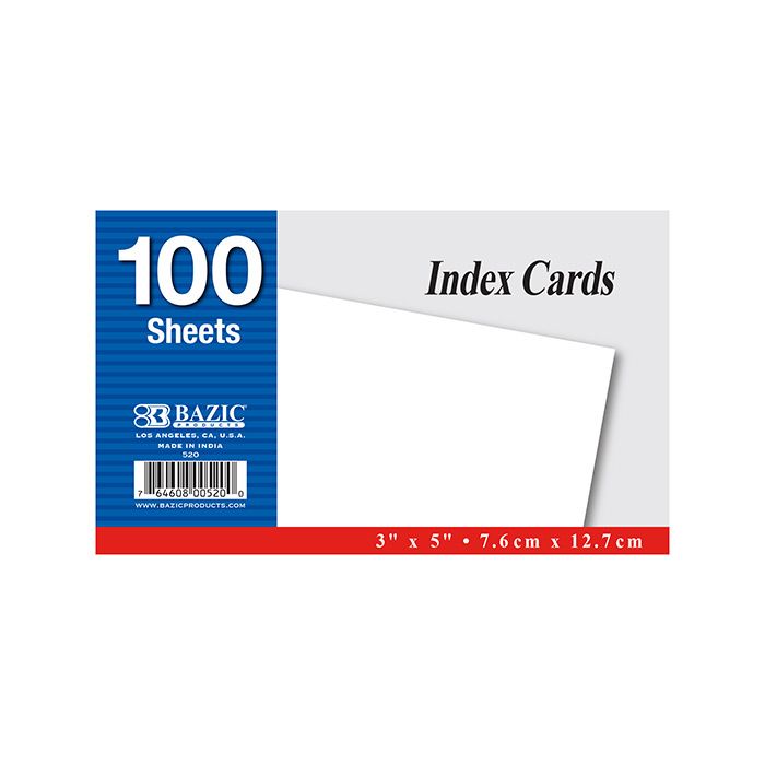 36 pieces of 100 Ct. 3" X 5" Unruled White Index Card
