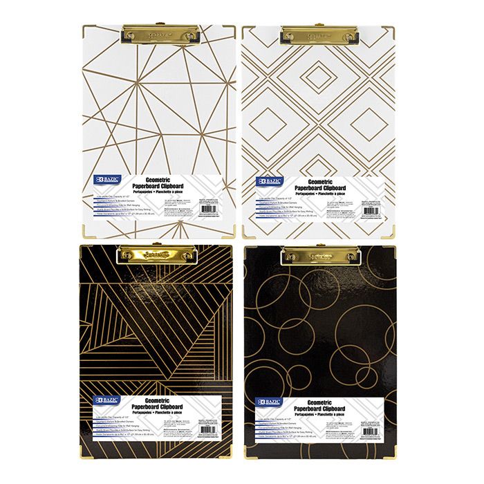 48 pieces of Standard Size Geometric Paperboard Clipboard W/ Gold Low Profile Clip