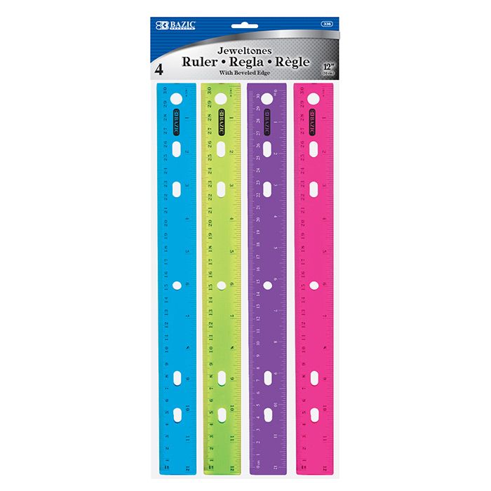 24 Wholesale 12" (30cm) Jeweltones Color Ruler (4/pack)