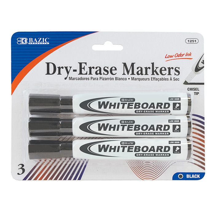 24 Wholesale Black Chisel Tip DrY-Erase Markers (3/pack)