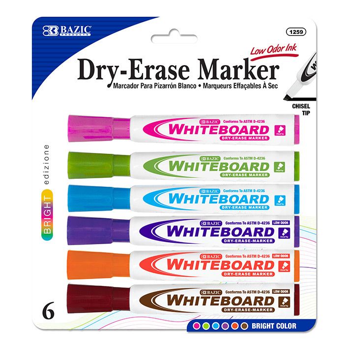 12 Wholesale Bright Colors Chisel Tip DrY-Erase Markers (6/pack)