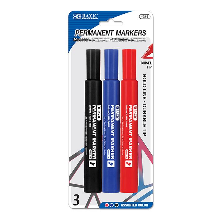 24 Wholesale Assorted Colors Chisel Tip Jumbo Permanent Markers (3/pk)