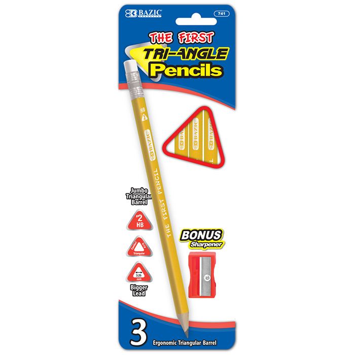 24 Wholesale 3 #2 The First Triangle Jumbo Yellow Pencil W/ Sharpener