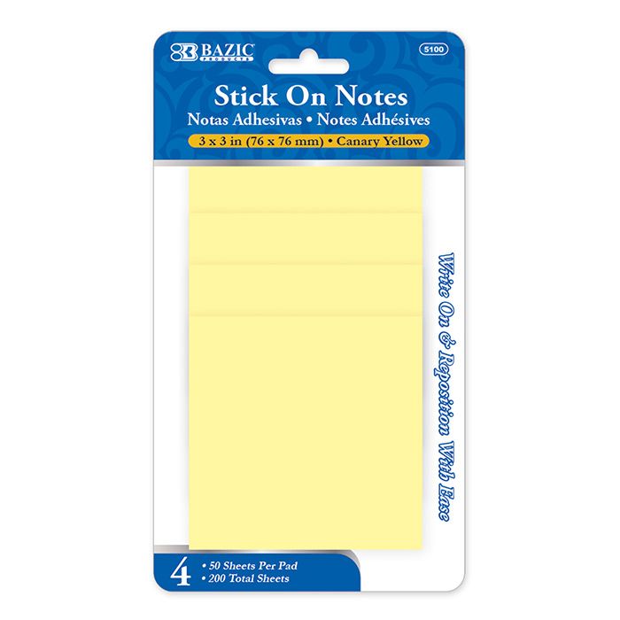 24 pieces of 50 Ct. 3" X 3" Yellow Stick On Notes (4/pack)