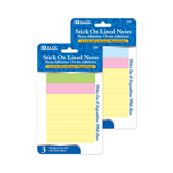 24 pieces of 40 Ct. 3" X 3" Lined Stick On Notes (3/pack)