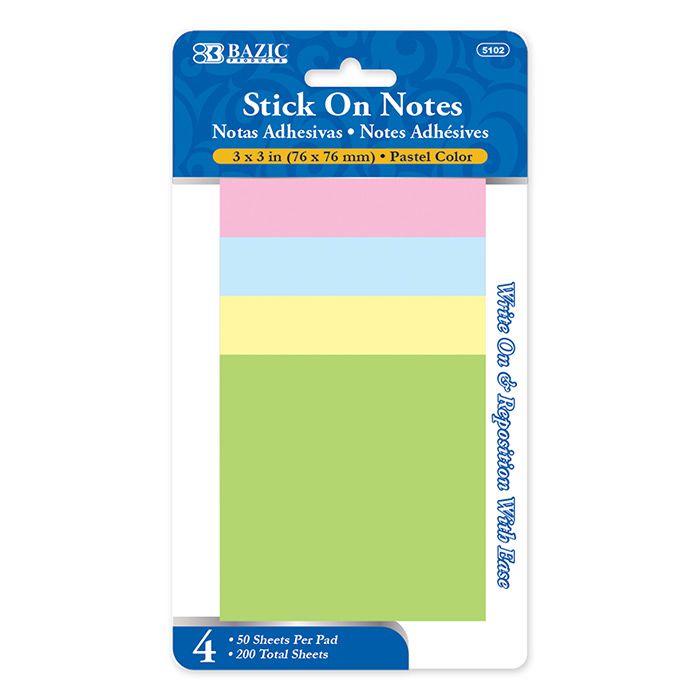 24 pieces of 50 Ct. 3" X 3" Stick On Notes (4/pack)