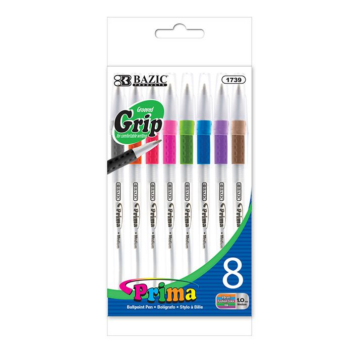 24 Wholesale 8 Color Prima Stick Pen W/ Cushion Grip