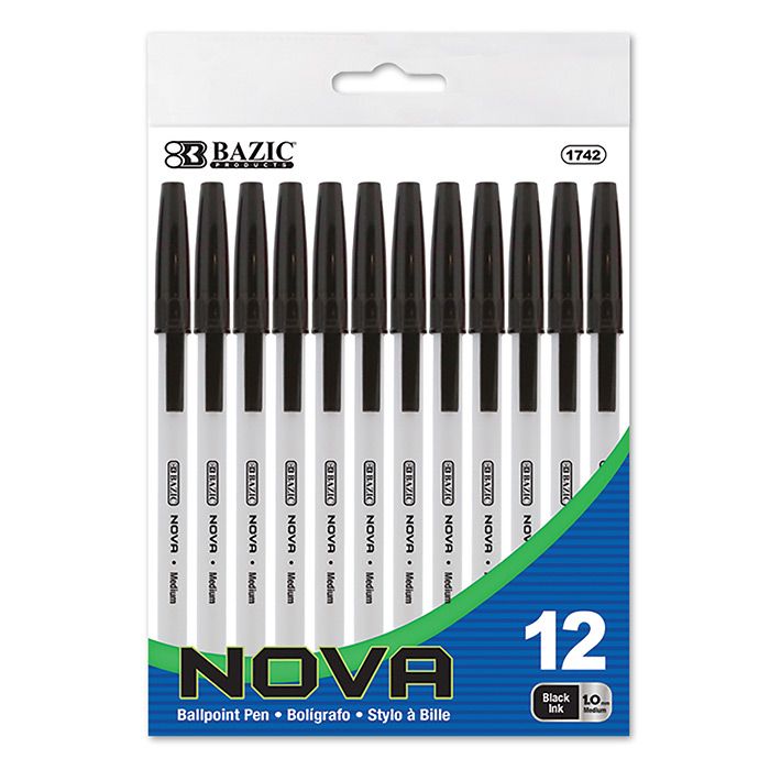 24 Wholesale Nova Black Color Stick Pen (12/pack)