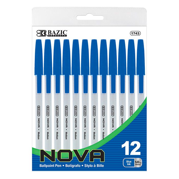 24 Wholesale Nova Blue Color Stick Pen (12/pack)