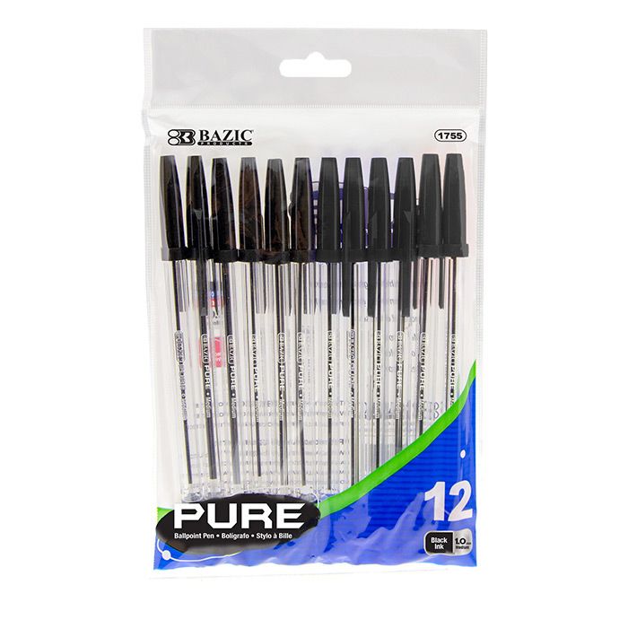 24 Wholesale Pure Black Stick Pen (12/pack)