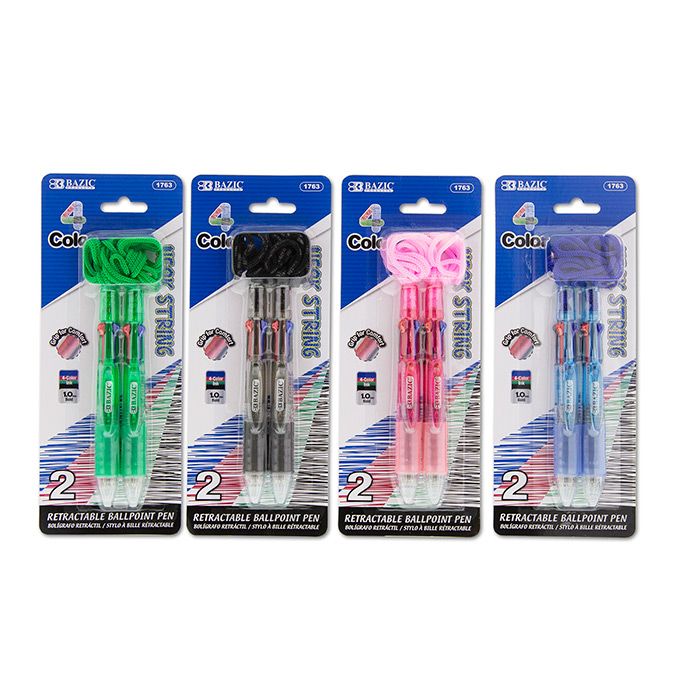 24 Wholesale 4-Color Neck Pen W/ Cushion Grip (2/pack)