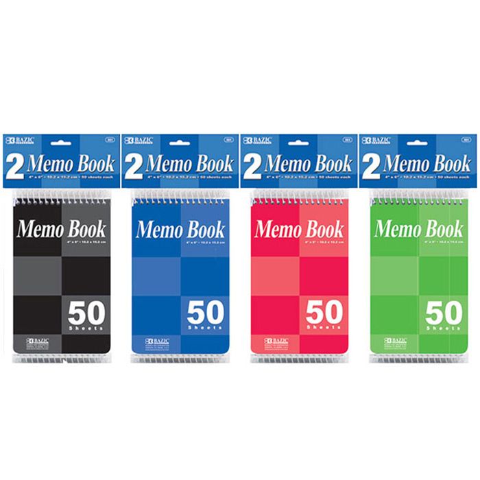 24 Wholesale 50 Ct. 4" X 6" Top Bound Spiral Memo Books (2/pack)