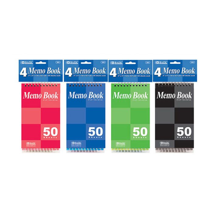 24 Pieces of 50 Ct. 3" X 5" Top Bound Spiral Memo Books (4/pack)