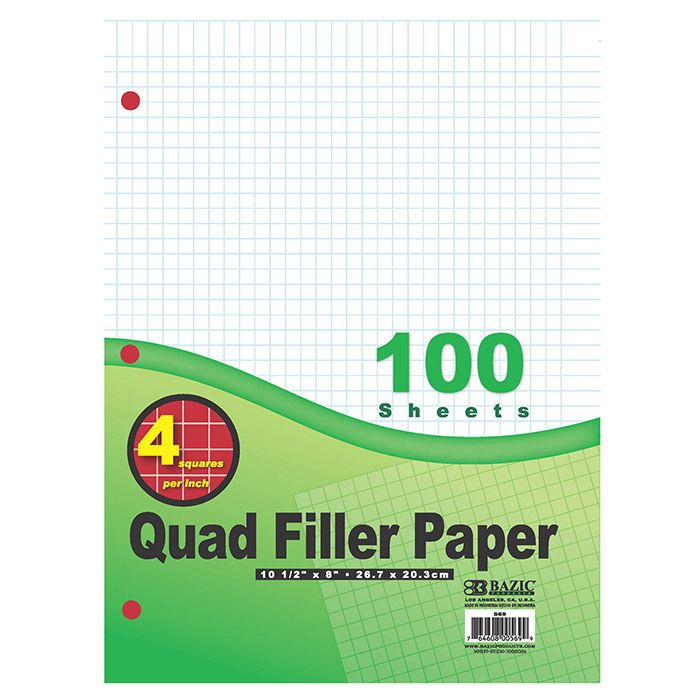 36 pieces of 100 Ct. 4-1" QuaD-Ruled Filler Paper