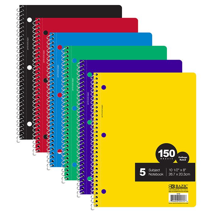 24 Pieces of C/r 150 Ct. 5-Subject Spiral Notebook