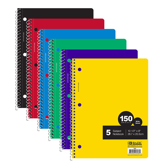 24 pieces of W/r 150 Ct. 5-Subject Spiral Notebook