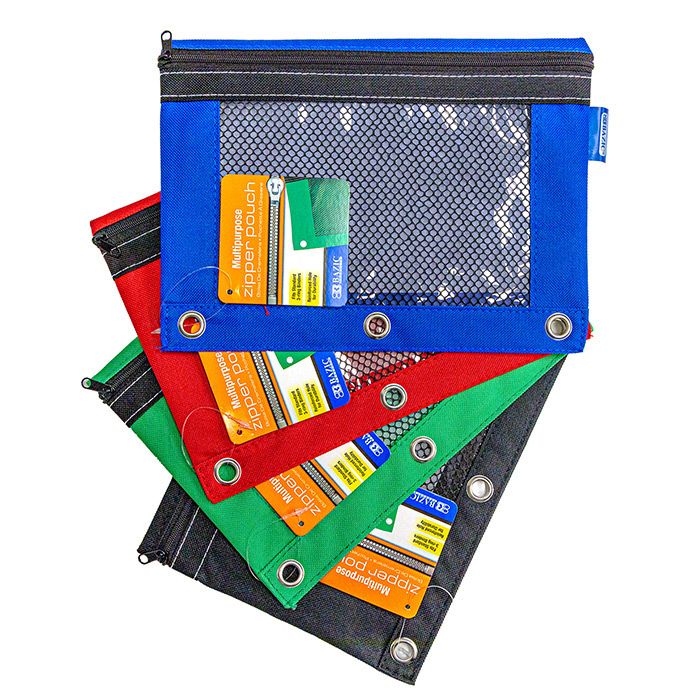 24 Wholesale 3-Ring Pencil Pouch W/ Mesh Window
