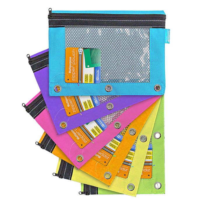 24 pieces of Bright Color 3-Ring Pencil Pouch W/ Mesh Window