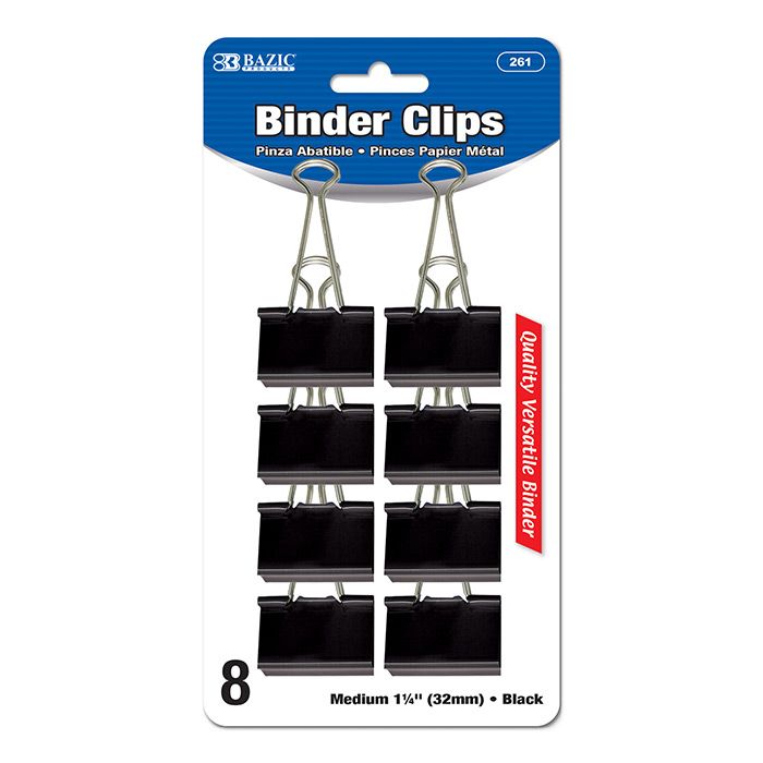 24 Wholesale Medium 1 1/4" (32mm) Black Binder Clip (8/pack)