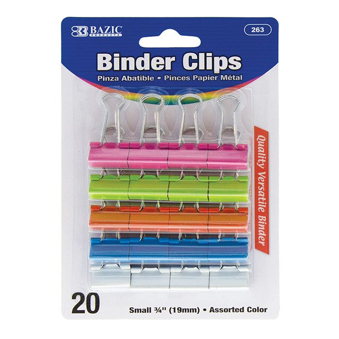 24 Wholesale Small 3/4" (19mm) Assorted Color Binder Clip (20/pack)