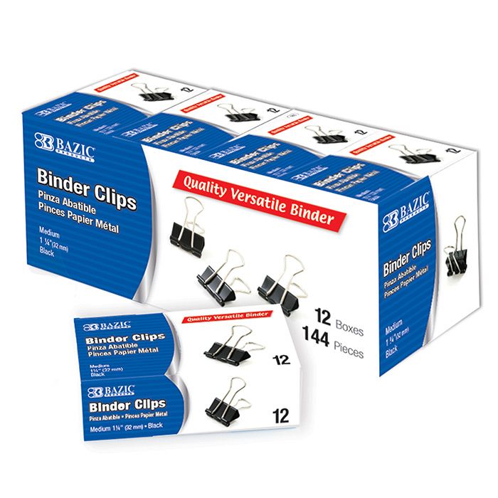 12 Wholesale Medium 1 1/4" (32mm) Black Binder Clip (12/box)