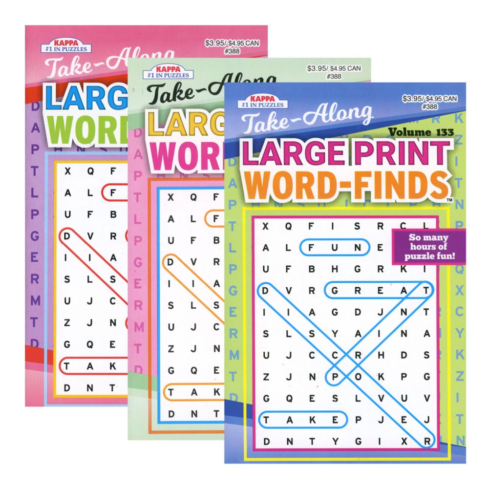 24 pieces of Kappa Take Along Large Print Word Finds Puzzle Book - Digest Size