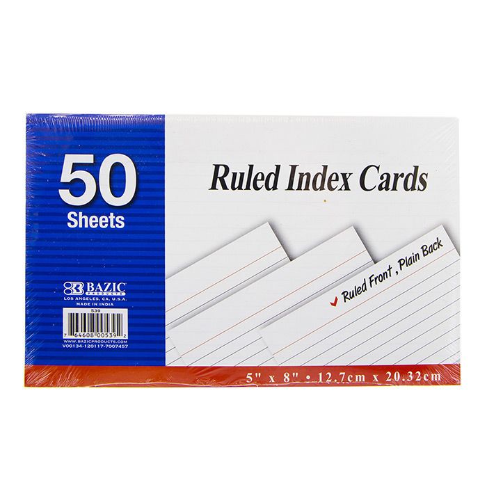 36 pieces of 50 Ct. 5" X 8" Ruled White Index Card