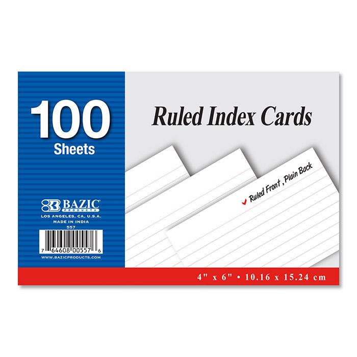 24 pieces of 100 Ct. 4" X 6" Ruled White Index Card