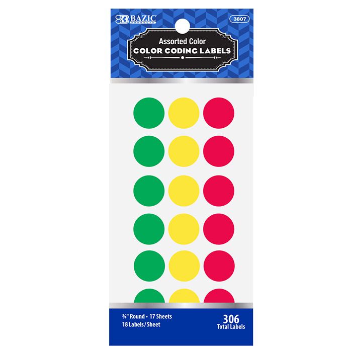 24 pieces of Assorted Color 3/4" Round Label (306/pack)